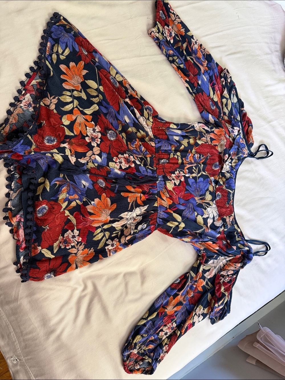 Band of Gypsies Navy Floral Romper with Red, Orange & Purple Blooms